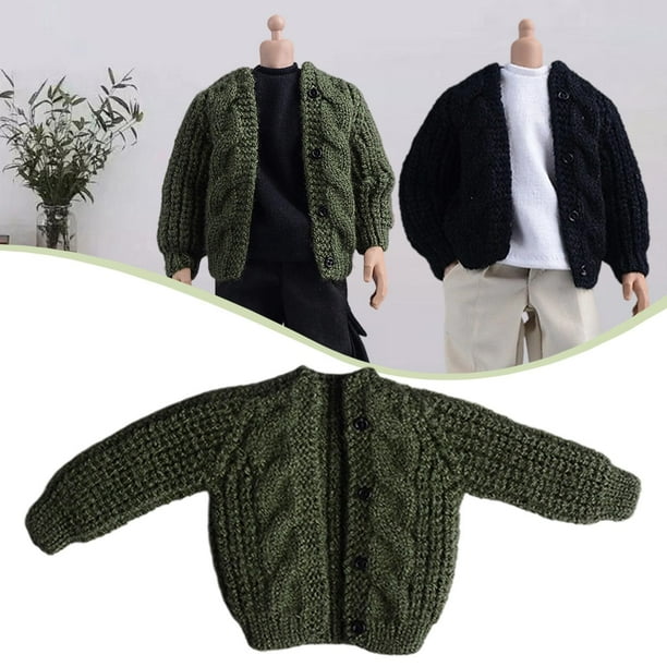 Ropa para figuras a escala 1/12, accesorios para muñecas, cárdigan, a mano, suéter, ropa en miniatura para figuras de acción de 6'' Verde