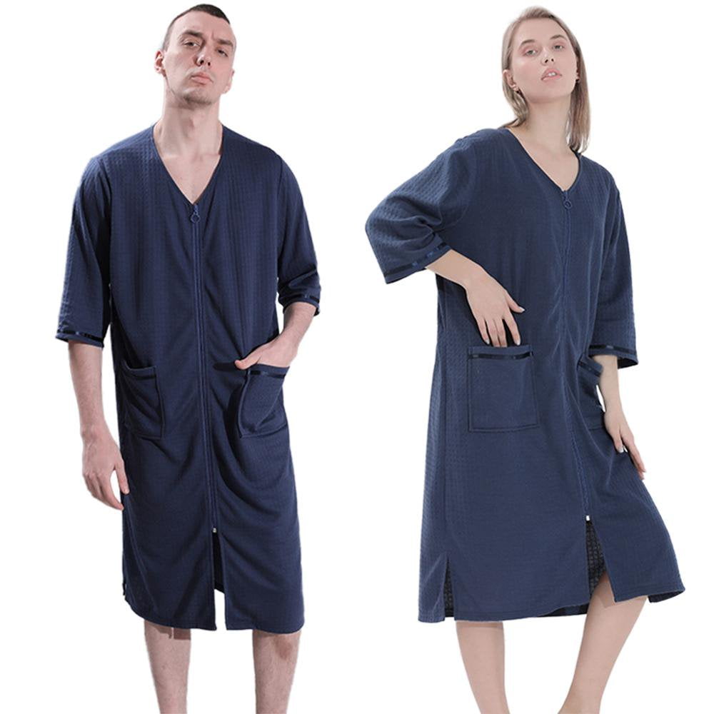 Women s Zipper Robes 3 4 Sleeve Zip Front Robe Knee Length Lightweight Housecoats with Pockets Walmart