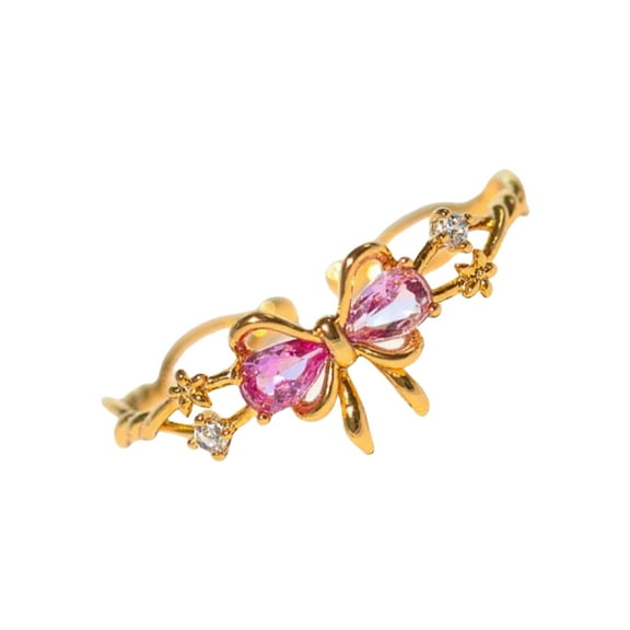 Ciwanning Hollow Bowknot Rings Elegant Abstract Rings Opening Rings Alloy Texture for Fashion Youthful Women Daily and Party Use