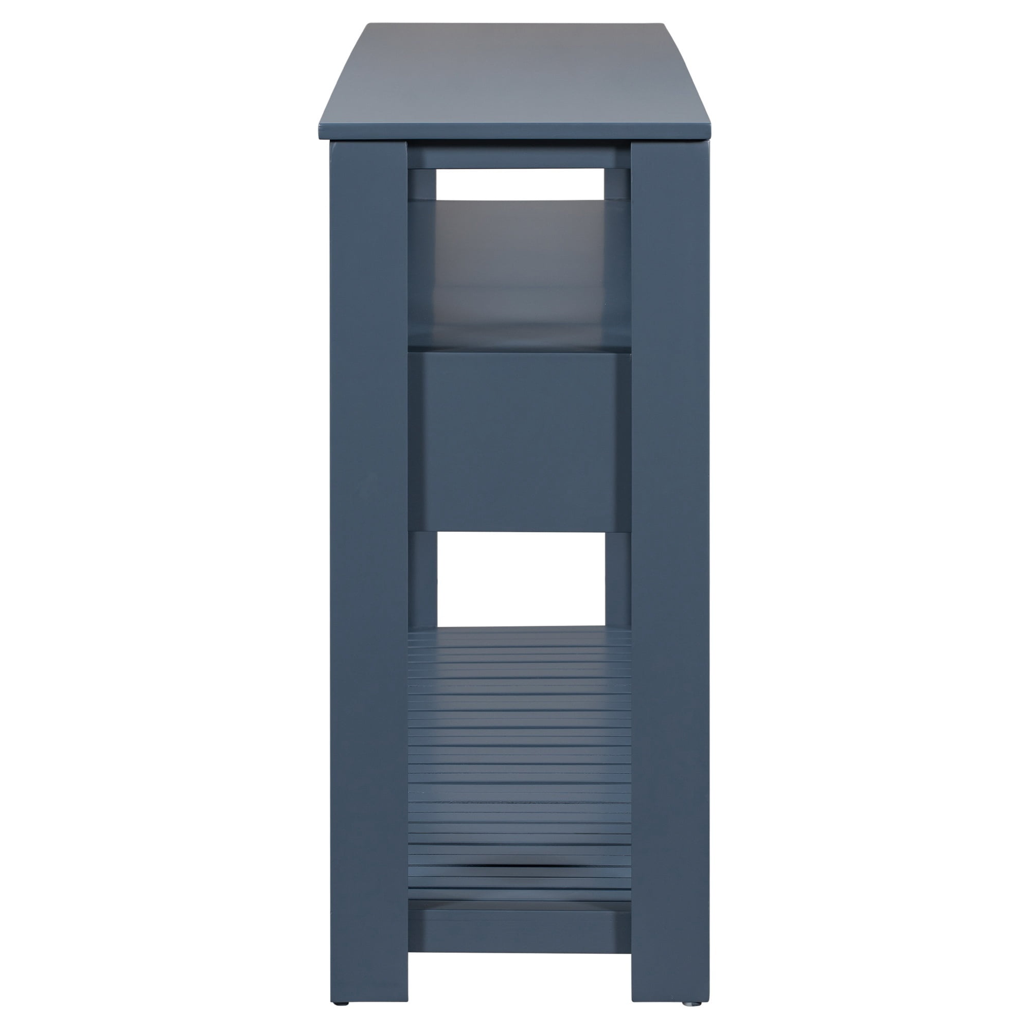 3-Tier Storage Console Table with 4-Drawer, Long Entryway Cabinet DisplayTable with Open Shelf, Versatile Sofa Table with Pine Legs