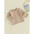 thumbnail image 3 of Faithtur Baby Knitted Cardigan Infant Solid Color V Neck Knit Crochet Button Sweater Winter Warm Long Sleeve Coat, 3 of 9