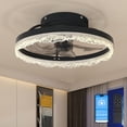 thumbnail image 2 of Jopath 16" Ceiling Fan with Light,LED Crystal-Inspired Acrylic Ring Flush Mount Fan Lamp with Invisible Blades, Remote Control and Dimmable Lighting for Bedroom, Living Room,Black, 2 of 9