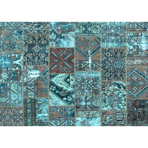 Ahgly Company Indoor Rectangle Patchwork Light Blue Transitional Area Rugs, 5' x 7'