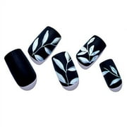 Short Press on Nails Square, Black Fake Nails Medium with Design Fall Autumn Glue on Nails for Women Ferns Leaves Acrylic False Nail Kits 2022 Stick on Nails Reusable Full Cover Static Nails by GLAMER