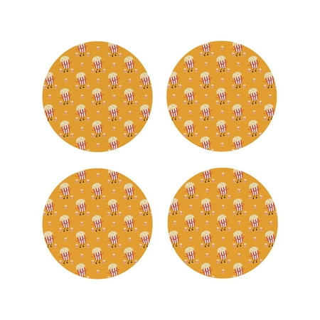 

Drink Coasters Set of 4 Funny Popcorn Leather Coasters for Coffee Table Protector Heat Resistant Cute Coasters for Home Decor Housewarming Gifts Bar Kitchen 4 Inch Round Shape