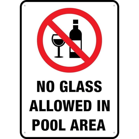 No Glass Allowed In Pool Area Sign Warning Tin Sign Home Kitchen Farm Garden Garage Wall Decor 12X8Inch