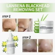 LANBENA 3 in 1 Blackhead Removing Set(30g+30ml)Pore Strips+Pore Solution Serum+Removal Strip Paper, Black Head Remover Mask for Face, Pore Minimizer & Reducer for Face
