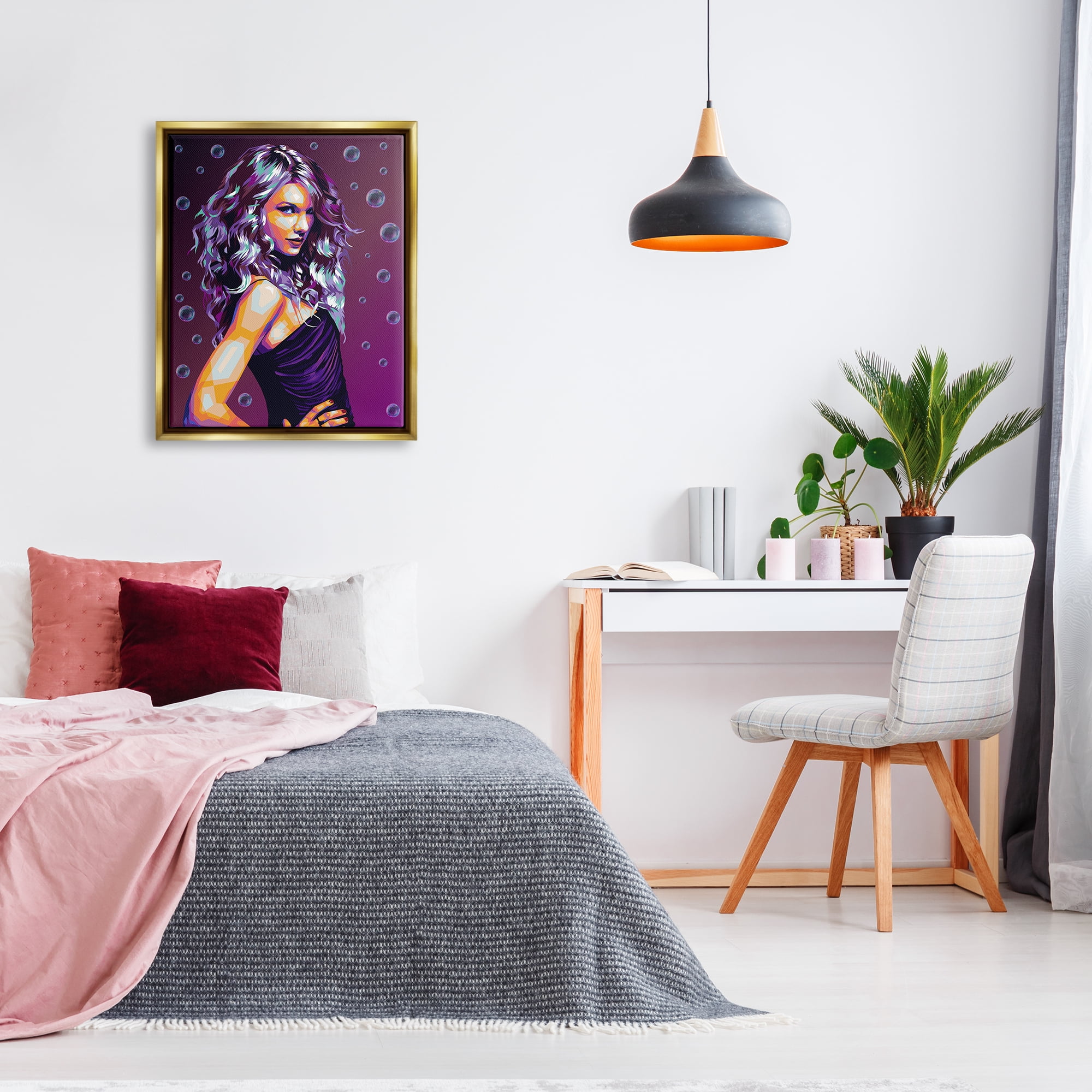 Stupell Industries Modern Purple Girl with Bubbles Abstract Painting Gold Floater Framed Canvas Art Print Wall Art, 25 x 31