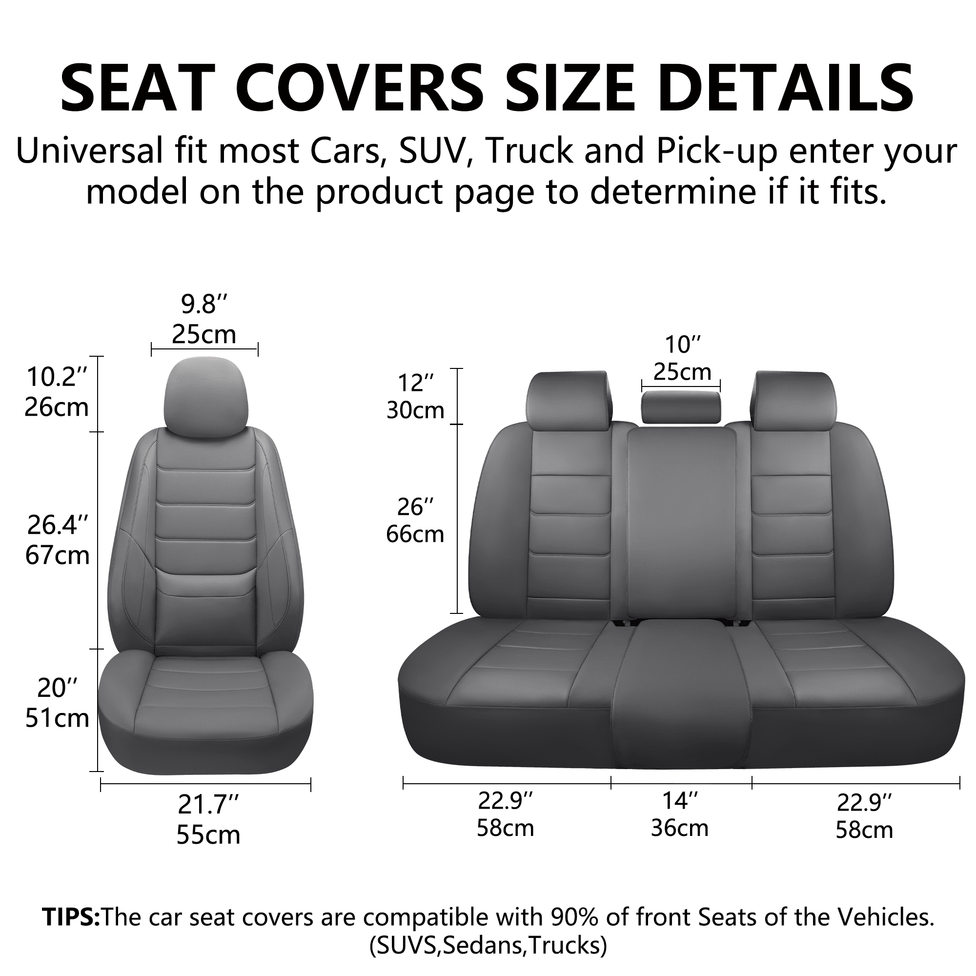 NS YOLO Premium Car Seat Covers Front | Universal Fit for Cars, Trucks & SUVs | Waterproof Full Coverage Front Seat Protectors with Lumbar Support Gray