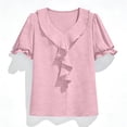 thumbnail image 6 of Womens Ruffle Dressy Blouses, Short Sleeve Shirts for Women Summer Business Casual Vintage Solid Color V Neck T-Shirts, 6 of 6