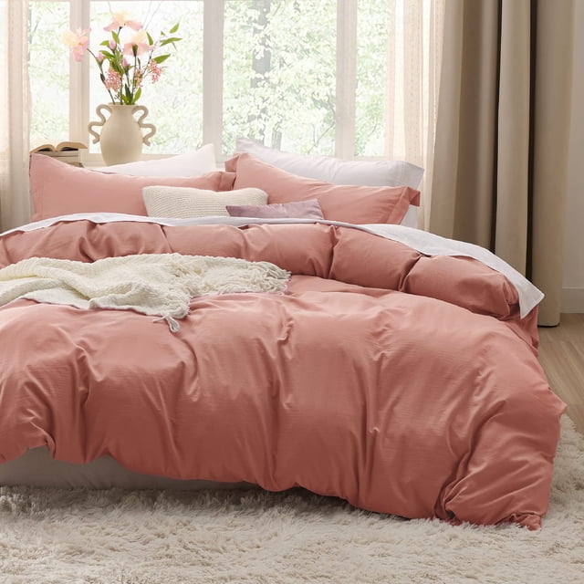 Juego de fundas de edredón Bedsure Pink Clay Queen Size, 3 piezas