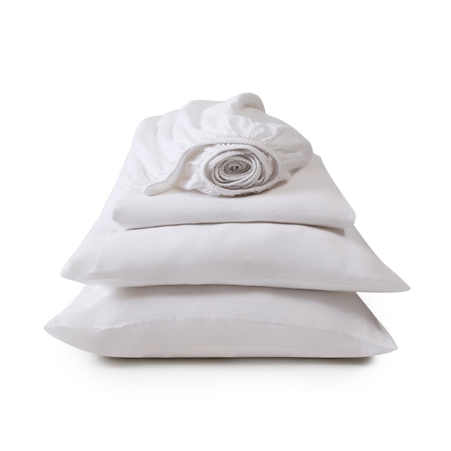 FABDREAMS Lin Bio Grand Drap Housse Lin Drap Housse Grand Refroidissement Drap Housse 1 Drap Housse Grand Size, 2 Taies d'Oreiller Grand Drap Housse Bio Grand Blanc