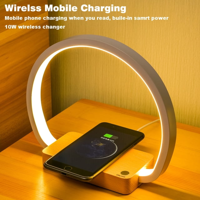 Lámpara de noche de carga inalámbrica, lámpara de mesa de 3 W con cargador táctil y puerto USB, lámpara de escritorio LED, carga inalámbrica para teléfonos móviles, lámpara de escritorio con protecció