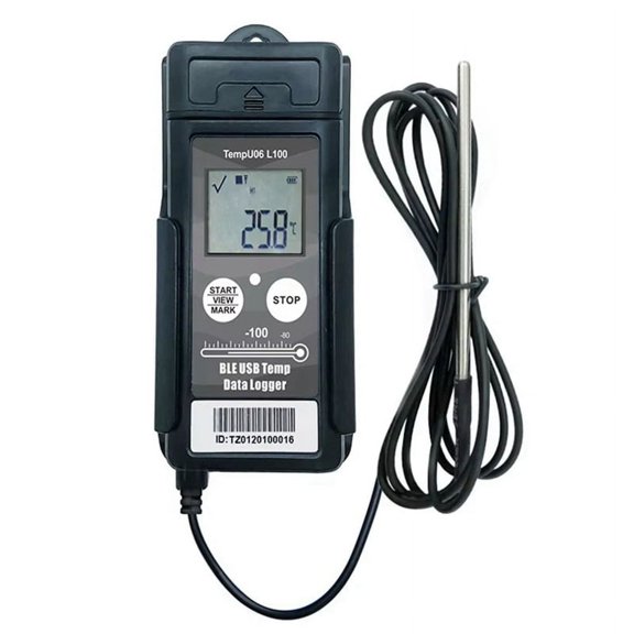 Symkmb TempU06 -100°C Low Temperature Data Logger Digital 32000 Points Bluetooth USB Temperature Recorder ForCold Chain Storage ABS Black
