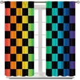 thumbnail image 2 of Checkered Curtains, Black Colorful Rainbow Pattern Window Treatments, Rod Pocket Thermal Insulated Drapes 2 Panel Sets for Bedroom Living Room, 55" W X 39" L, 2 of 8
