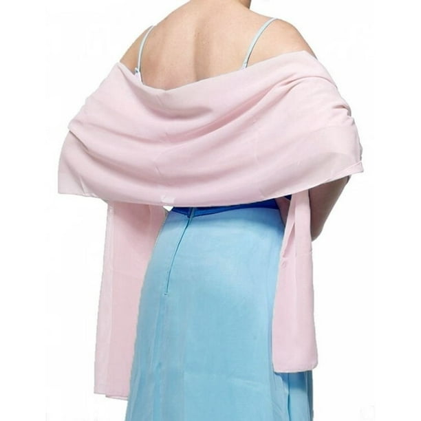 Chal de gasa de color sólido Vestido de noche Bufanda Cheongsam de boda con protector solar Satén Monocromo Chal largo (Rosa claro)