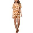 thumbnail image 2 of Women Hawaiian Sets 2 Pieces Floral Button Down Shirt and Shorts Tropical Vacation Beach Casual Outfits 2025 XL Beige Orange, 2 of 5