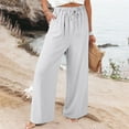 thumbnail image 2 of EDFBUYKRS Female Women Pants Casual Hiking Pants Women Tall 36 Inseam Women's Flowy Wide Leg Pants Casual Beach Pants High Waisted Drawstring Palazzo Trousers with Pockets S, 2 of 4