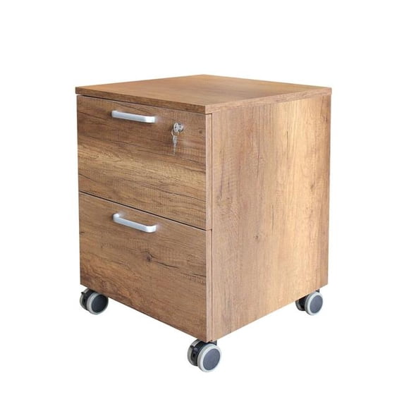Two-Drawer Particle Board Wood Mobile File Legal & Letter Size Cabinet with Lock Wheels, Dark Maple - 23.4 x 17.7 x 17.7 in.