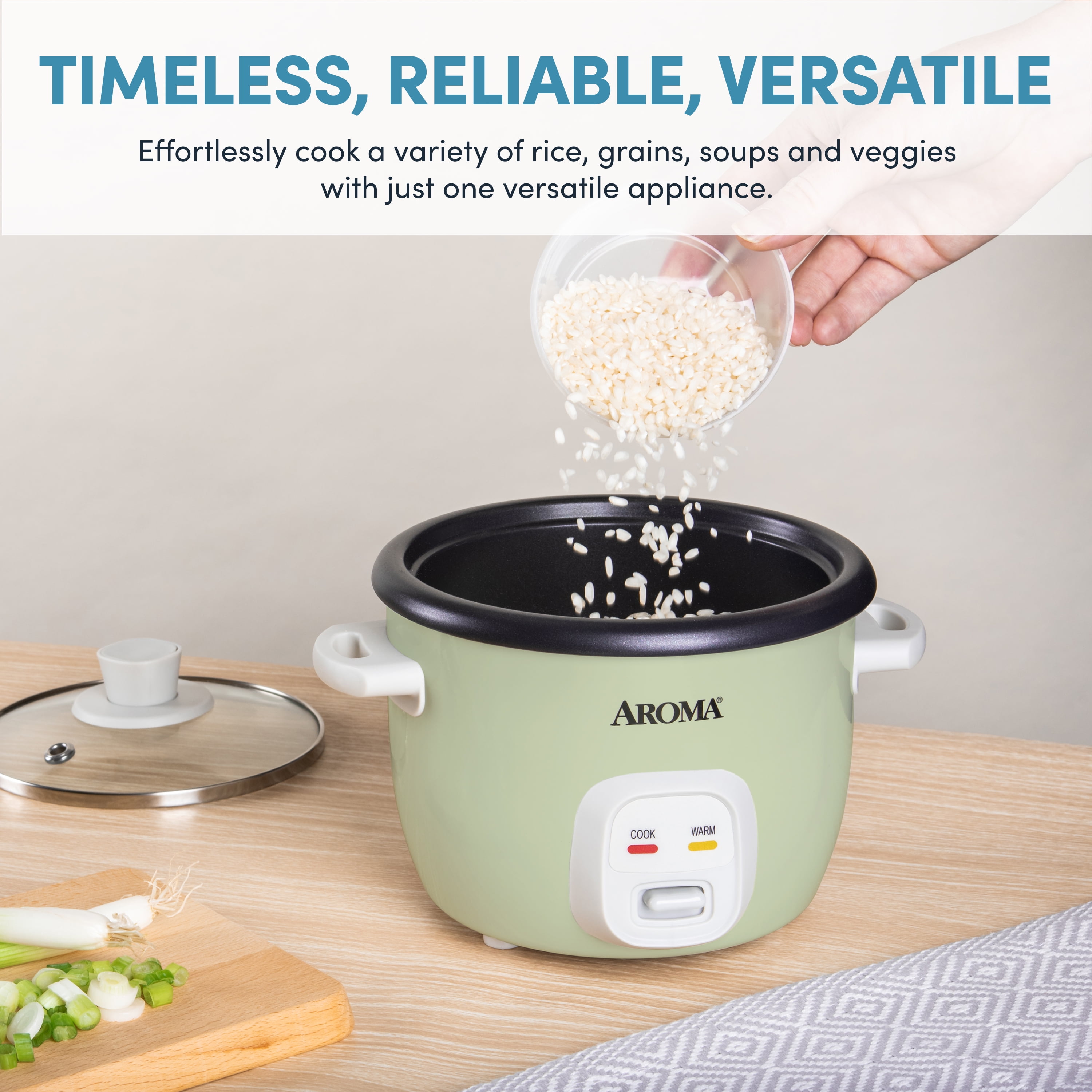 AROMA® 4-Cups (Cooked) / 1Qt. Rice & Grain Cooker, Light Green, New, ARC-302NGLG