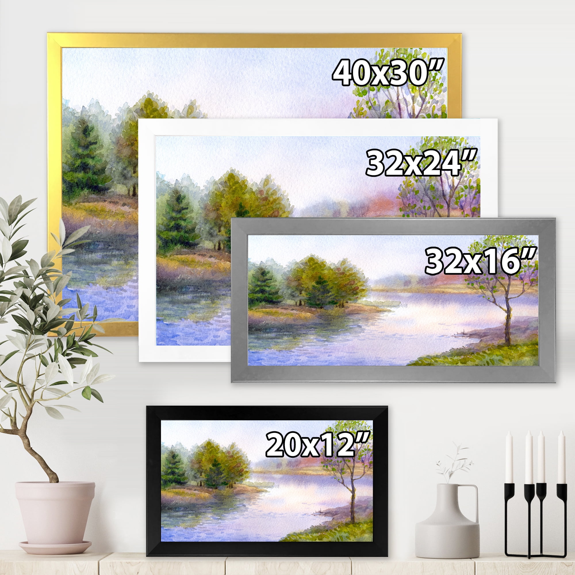 Designart 'Trees On The Bank Of River' Lake House Framed Art Print