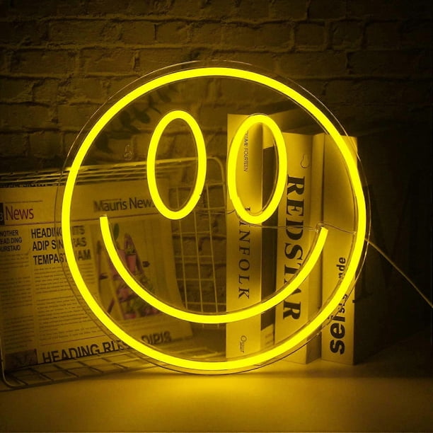 Smiley Face Light Up Signs USB Powered Yellow Neon Signs for Bedroom Kids Room Wedding Party Decorationlemon yellow