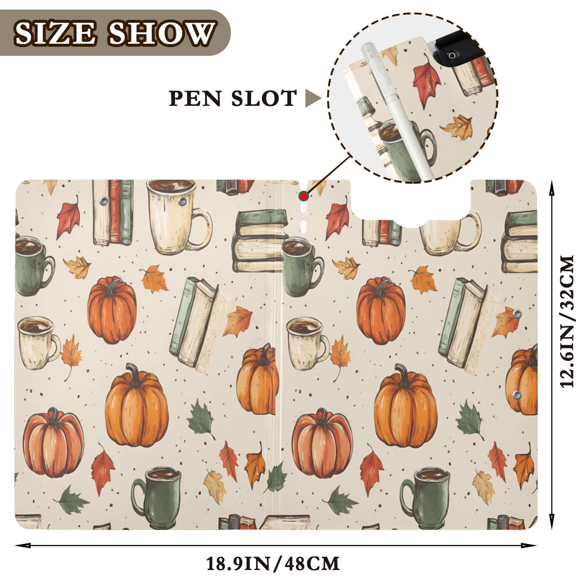 FORMRS A4 Clipboard Folder with Pen Holder Horizontal Foldable School Office Binder, Beige Fall Coffee