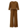 thumbnail image 7 of Lekode Womens Linen Set Roll-up Sleeve Top Boho Matching Wide Leg Lounge Pants Simple 2 Piece Set Linen Loungewear Sets Cotton Linen Lounge Set Summer Vacation Clothes Fashion Outfits Brown 5xl, 7 of 7