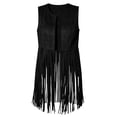 thumbnail image 5 of Atkumj Western Vest Vintage Suede Fringe Hem Long Cardigans Casual Solid Color Sleeveless Cardigans Women for Southwestern Style S, 5 of 10