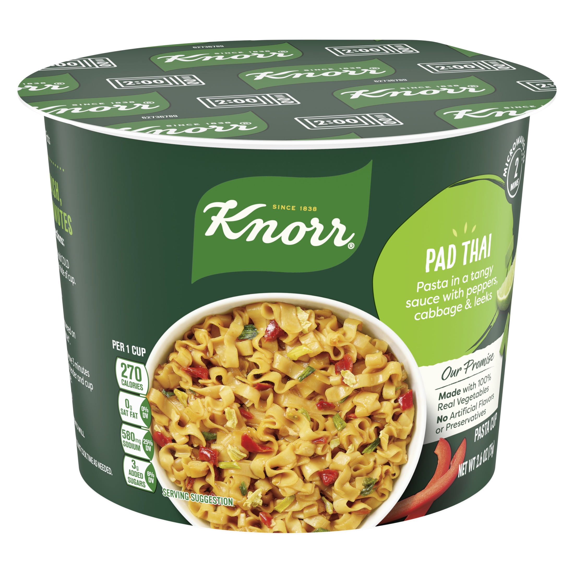 (8 pack) Knorr Pasta Sides Pad Thai Noodles Made with Real Vegetables, 2.6 Oz Cup