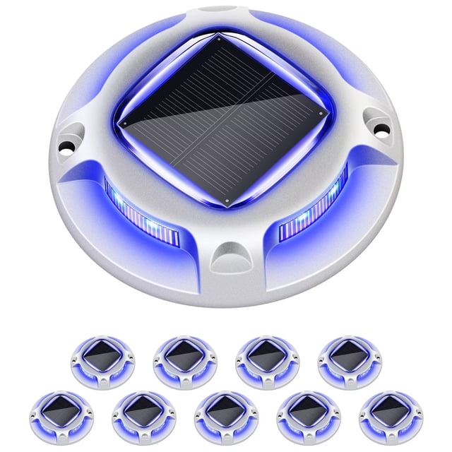 Solar Deck Lights 10 Packs, Solar Lights Outdoor Waterproof for Dock, Staircase, Driveway, Courtyard, Motion Sensor Steps Lights with Cold White and Blue Color