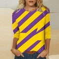 thumbnail image 1 of UPPADA Femmes T-Shirts à Manches 3/4 Mardi Gras Yall T-Shirts à Imprimé Floral Col Ras du Cou Blouse à devant Plissé Hauts d'Été Décontractés Chandail à Enfiler Haut Mode Fête Défilé Hauts Hauts à Manches 3/4 pour Femmes Liquidation, 1 of 5