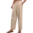 thumbnail image 2 of Domuza Linen Pants Men Casual 2026 Summer Beach Elastic Drawstring Waist Yoga Pants Travel Baggy Work Pant Pajama Khaki 2XL, 2 of 4