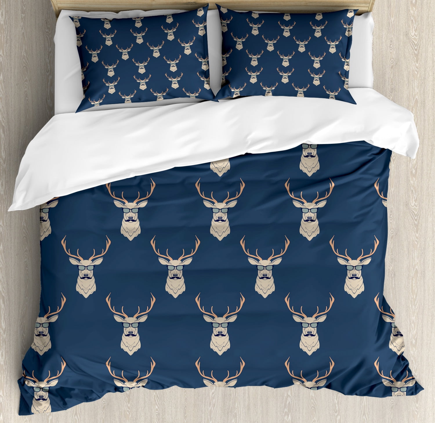 Deer Duvet Cover Set Hipster Inspired Deer With Antlers Glasses