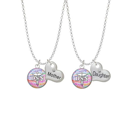 Delight Jewelry Silvertone Domed Multi Color DSN Mother & Daughter Heart Necklaces (Set of 2), 19"+2"
