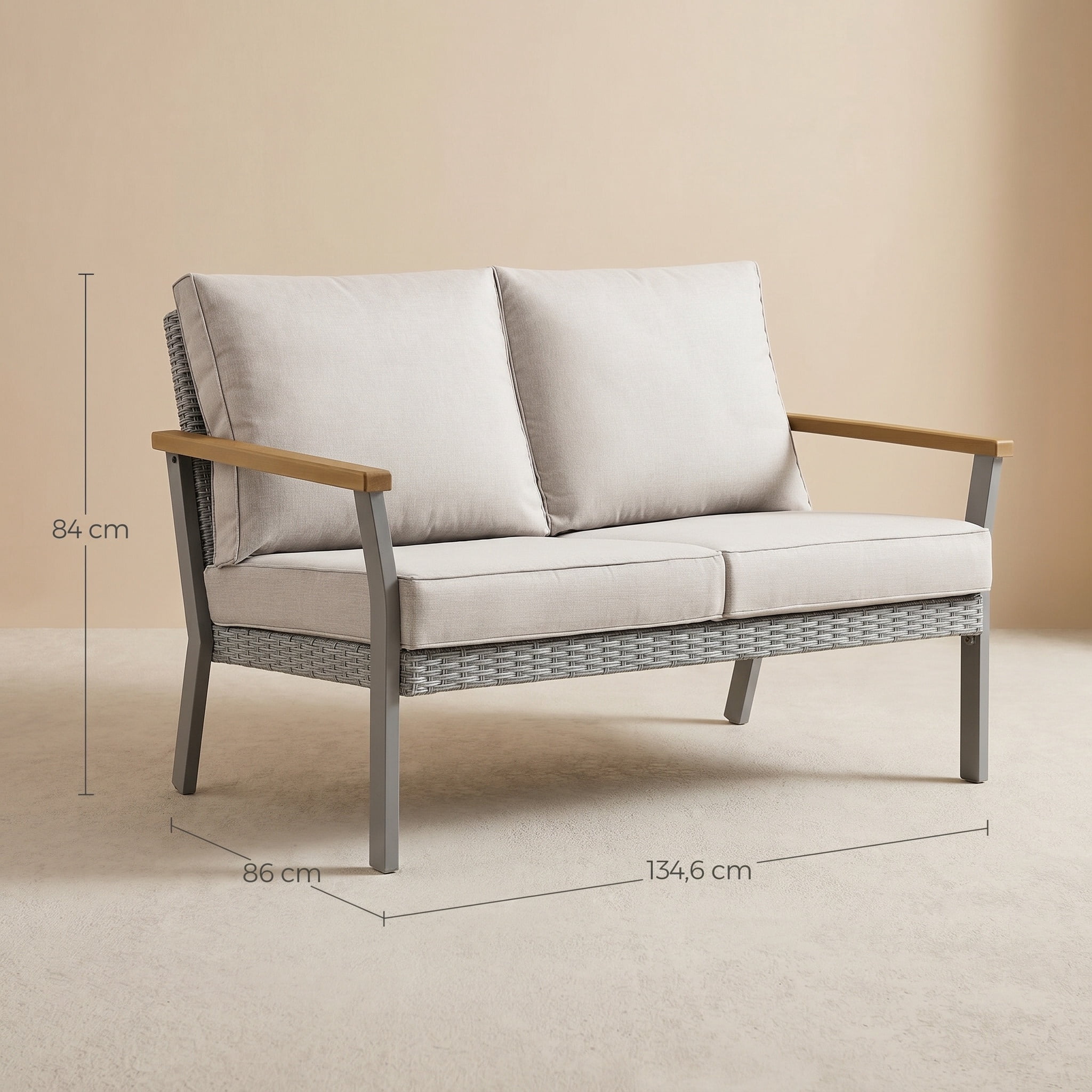 Nordic Hygge 2-Seat Modern Minimalist Patio Sofa with Weather-Resistant Cushions – Powder-Coated Rust-Proof Frame – Gray