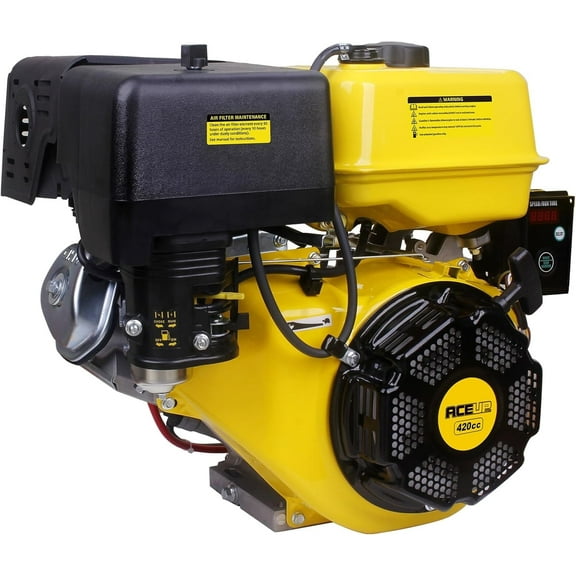 Aceup Energy 15HP 420cc Gas Engine Horizontal Shaft, 4 Stroke OHV Gas Motor with Electric Start, Shaft 1" (25.4mm) Diameter, 3.48" Long, 1/4" Keyway