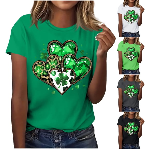 Lovzfmll Women's St. Patrick‘s Day Print Pullover, Short Sleeve Casual Round Neck Top, Festive Soft Tee