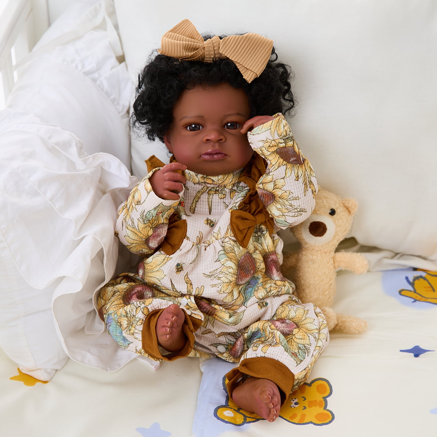 Miaio 18 inch Lifelike Reborn Baby Doll Black Girl with Clothes for Kids Gift Age 3+