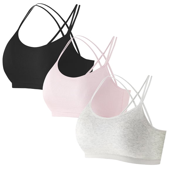 Seamless Youth Bralette for Girls, Criss Cross Back Training Bras Teen Sports Bras Cotton Padded Light Support 8-14 Years Old