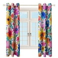 thumbnail image 3 of Floral Colorful Flower 2 Panel Curtain Set, Watercolor Painting Window Treatment Living Room Bedroom Decor, 3 of 5