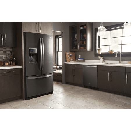 Whirlpool - 27 Cu. Ft. French Door Refrigerator with Platter Pocket - Black Stainless Steel