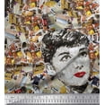 thumbnail image 1 of Soimoi Cotton Cambric Fabric News Paper & Women Face Print Sewing Fabric Yard 56 Inch Wide, 1 of 1