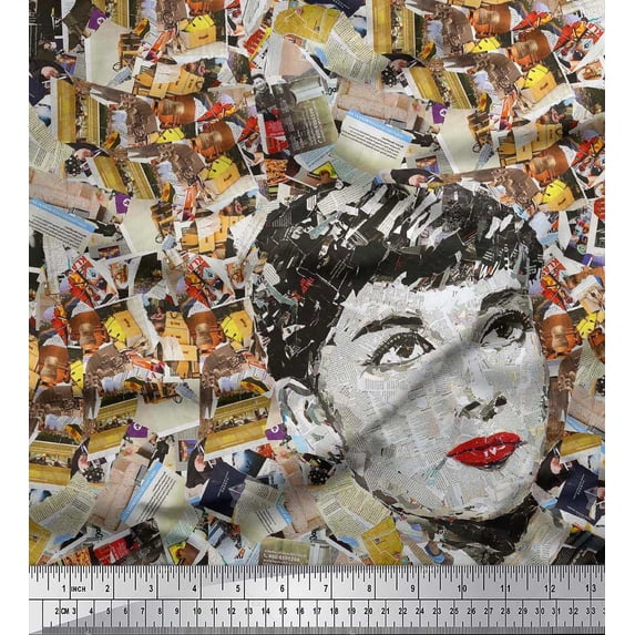 Soimoi Cotton Cambric Fabric News Paper & Women Face Print Sewing Fabric Yard 56 Inch Wide