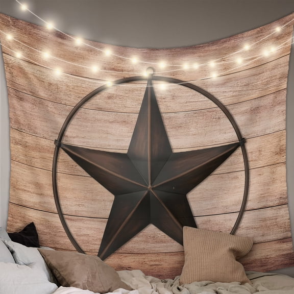 Western Star Retro Tapestry for Bedroom Wall Hanging Tapestry, Country Farmhouse Brown Wooden Grain Ceiling Backdrop Tapestries Poster Blanket Wall Decor for Teens Room Living Room Dorm 59" x 79"