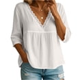 thumbnail image 2 of Women's Fashion Casual Three-Quarter Sleeve Lace V-Neck Pullover Shirt, Elegant Blouse, Spring Summer Top for Women,White,XL, 2 of 5