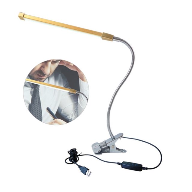 Naiovety USB LED Clip Luz de lectura Regulable Protección ocular Lámpara de escritorio para dormitorio Sala de estudio Iluminación y accesorios Oro Naiovety HA001160-03B
