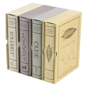 WS Game Company Scrabble, Monopoly, Clue, and Yahtzee Vintage Board Game Bookshelf Collection