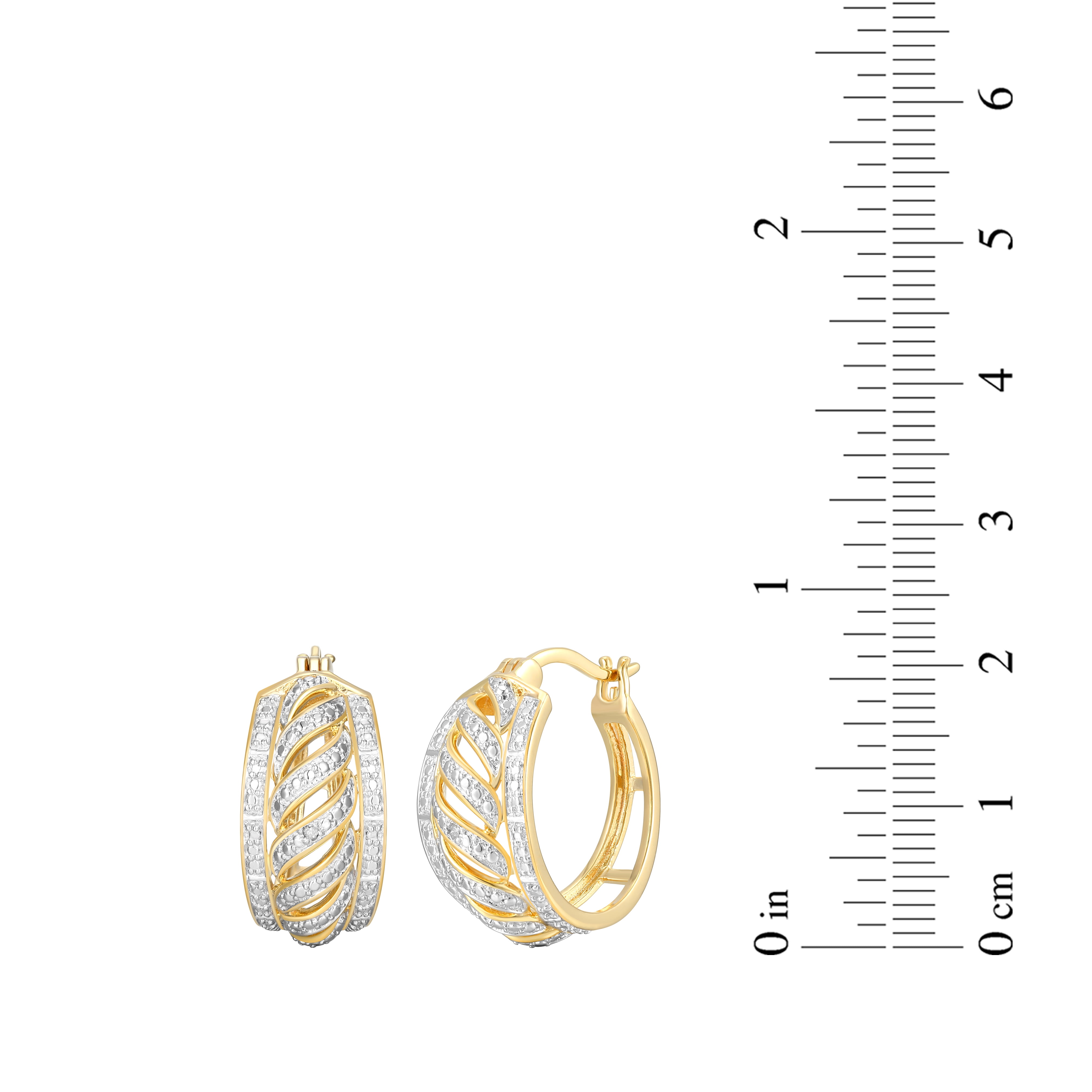 Forever Facets Diamond Accent Open Relief Hoop Earrings in 18k Yellow Gold over Bronze, Adult Female