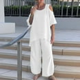 thumbnail image 2 of Off the Shoulder Tops for Women Short Sleeve Solid Color Off Shoulder Irregular Top Add Loose Pants Suit Womens Short Sleeve Tops Women Short Sleeve Tops Off Shoulder Tops for Women, 2 of 6